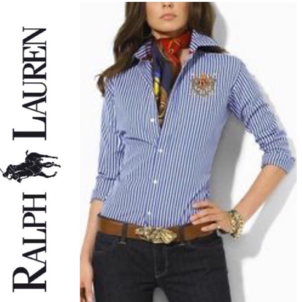 LRL Striped Button Down with Crest - image 1